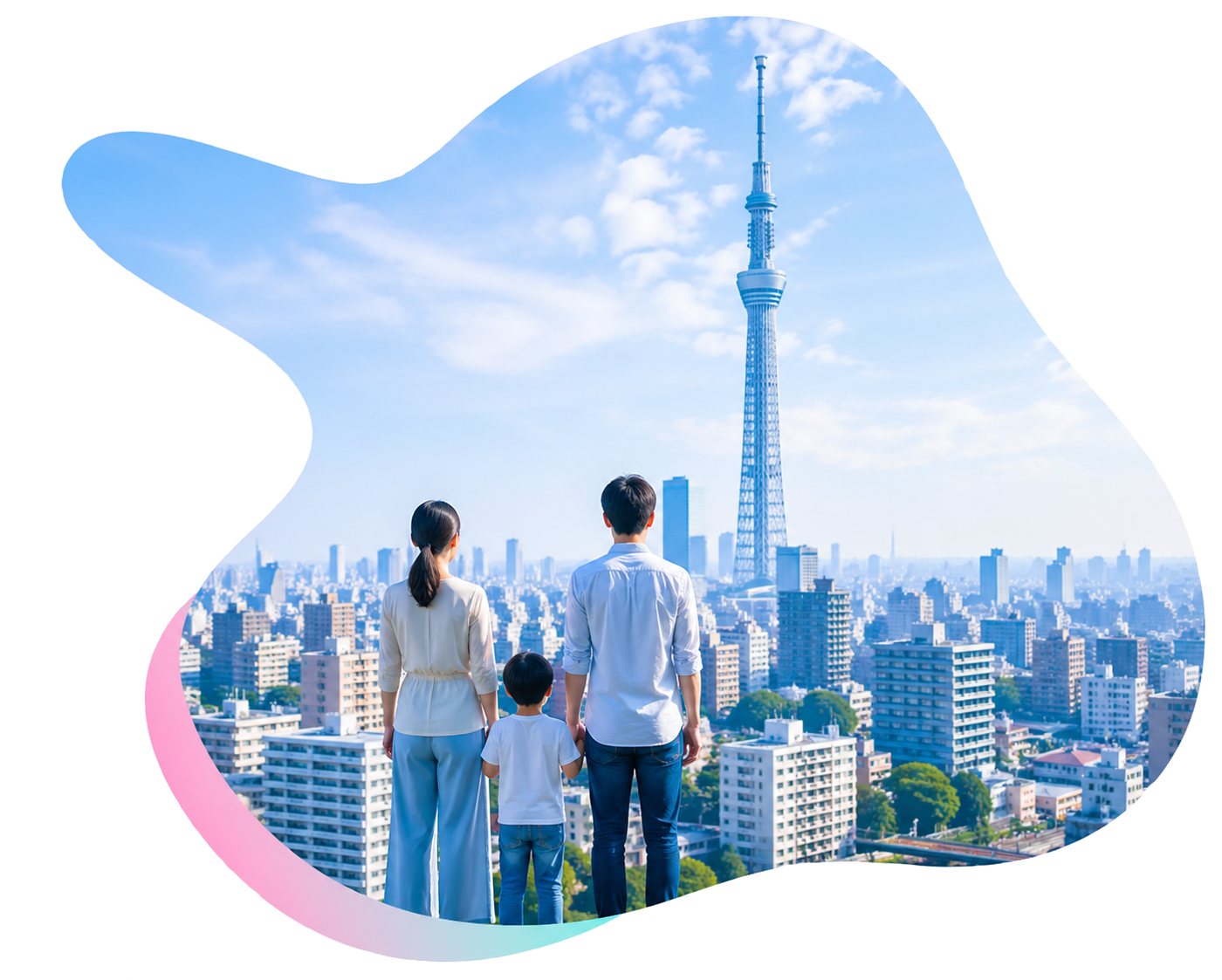 家族と東京の街